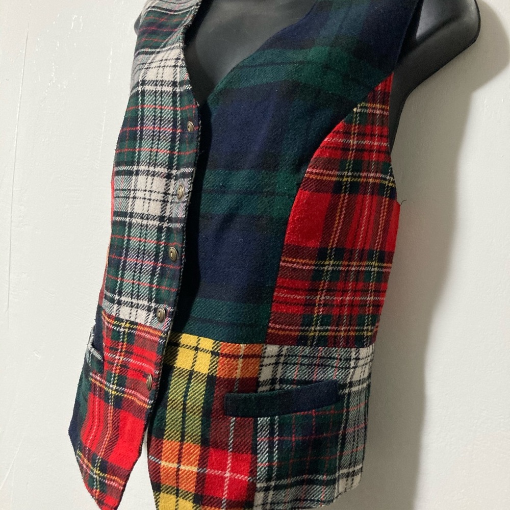 Vtg Plaid Patchwork Button Vest - image 3